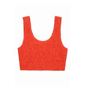 Vibrant Red Smocked Sleeveless Crop Tank